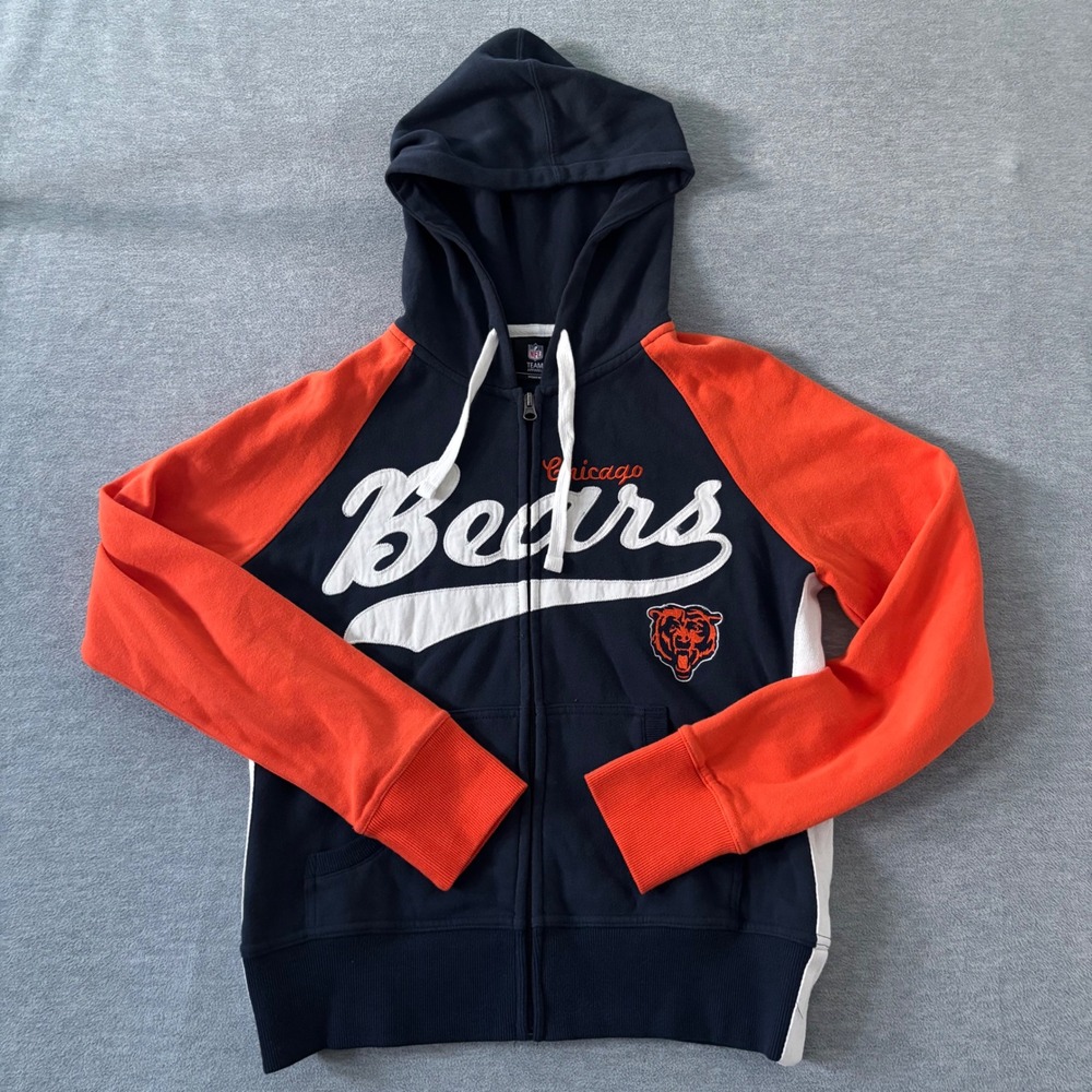 NFL Team Apparel Chicago Bears Womens Medium Navy Orange Full Zip Hoodie Raglan
